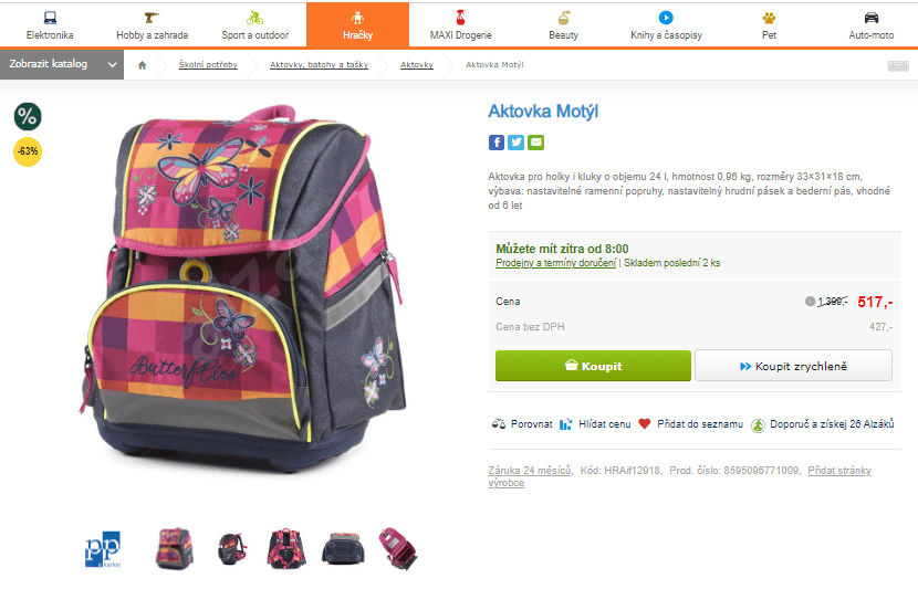 Školní aktovka Motýl P+P Karton 24 l