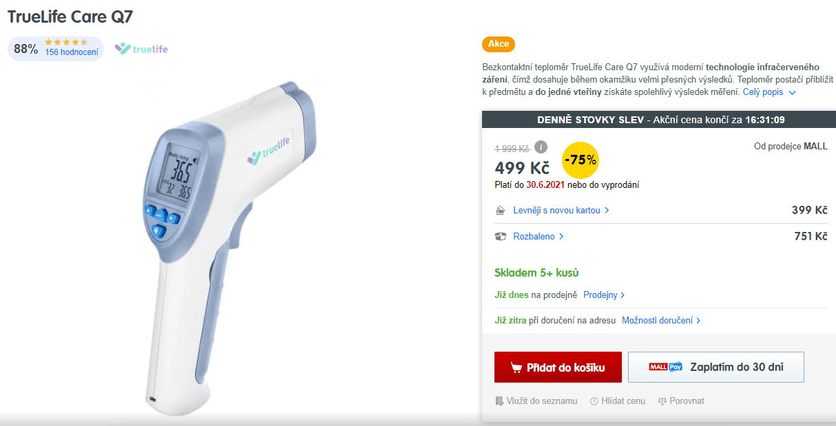 Bezkontaktní teploměr TrueLife Care Q7