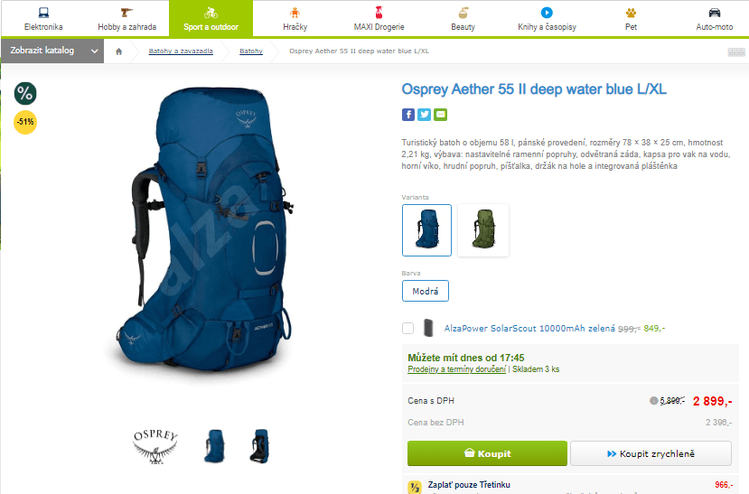 Turistický batoh Osprey Aether 58 litrů