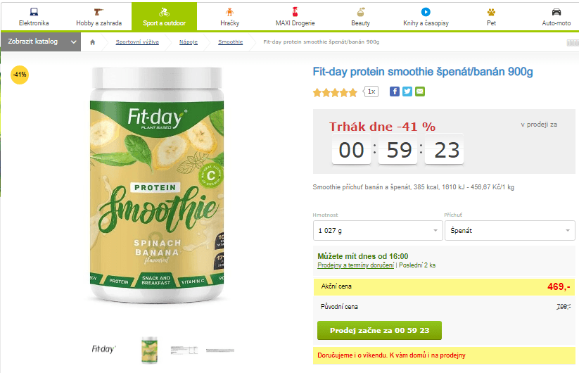 Protein Fit-day smoothie špenát/banán 900g