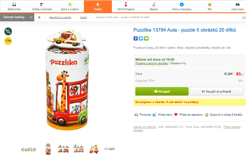 Puzzlika 13784 Auta - 5 obrázků 20 dílků
