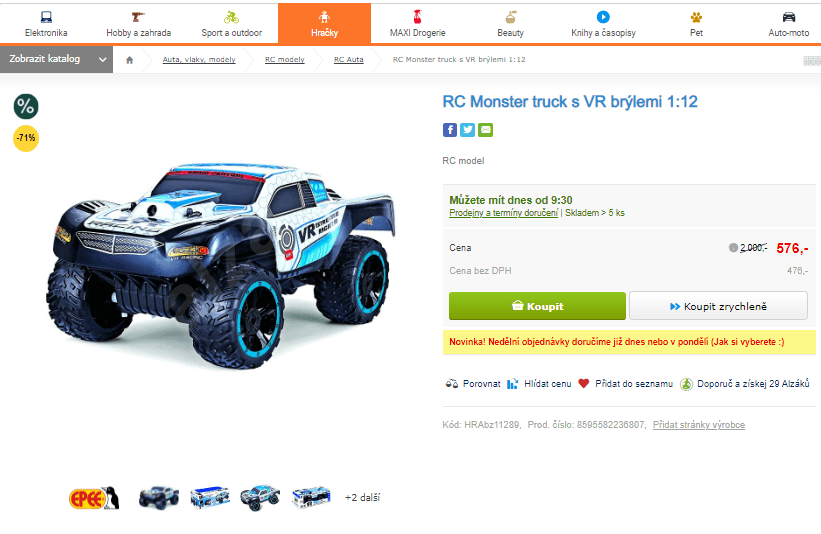 RC Monster truck s VR brýlemi 1:12