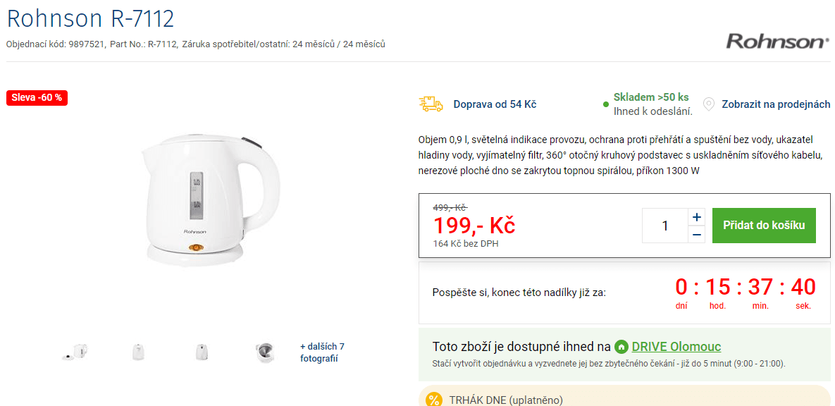 Rychlovarná konvice Rohnson, 0,9 litru