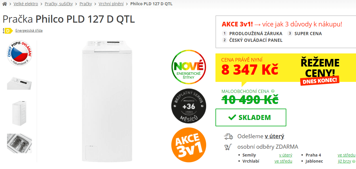 Pračka Philco, 7kg, 1200 ot., displej