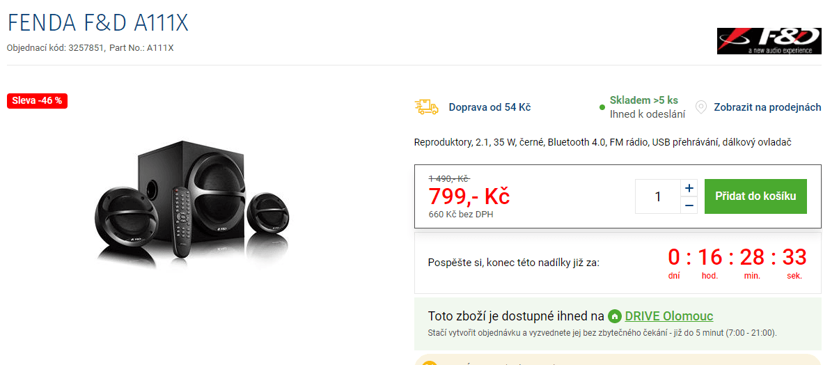 Reproduktory 2.1 Fenda F&D, subwoofer
