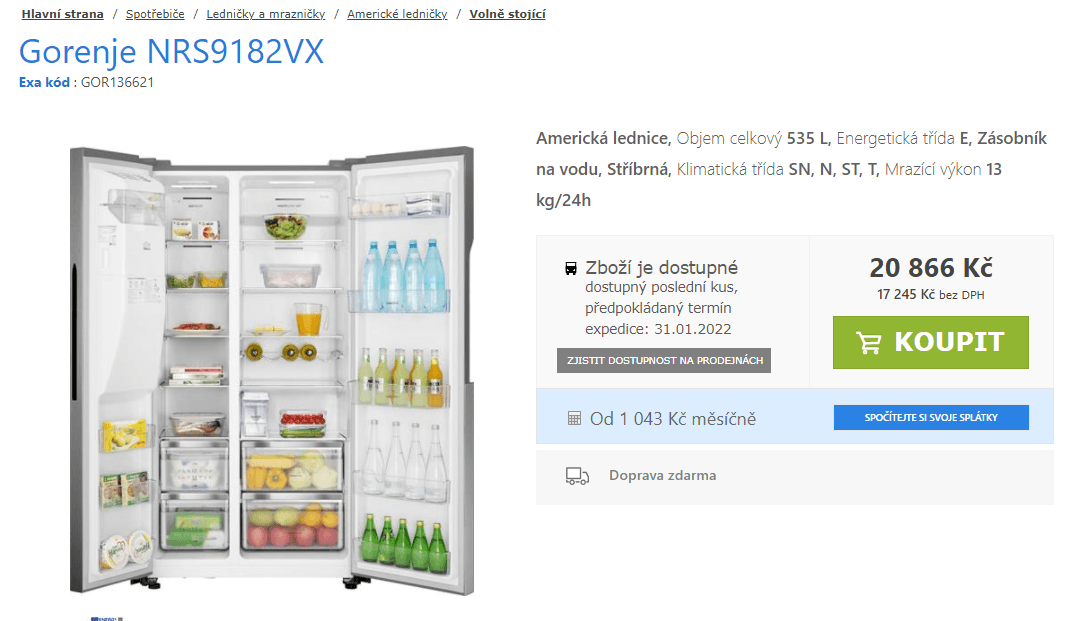 Americká lednice Gorenje, led, voda, 179cm