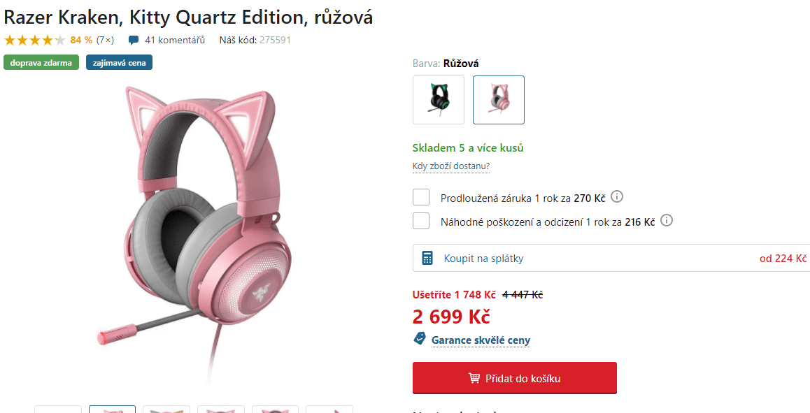 Herní sluchátka Razer Kraken, Kitty