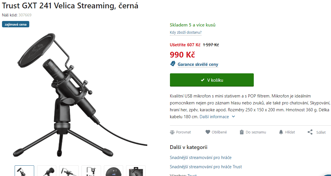 Mikrofon pro streamery Trust Velica 