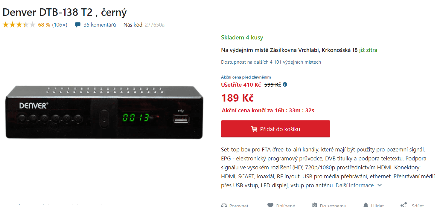 Set-top box DVB T2 Denver