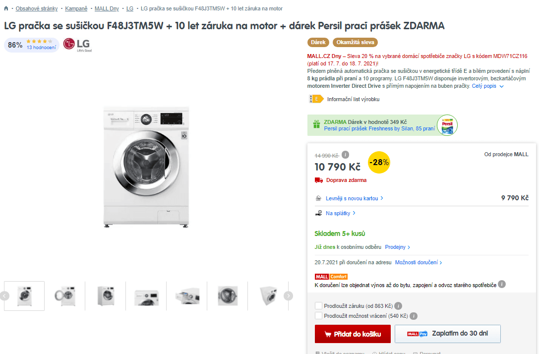 Pračka se sušičkou LG, 8/5 kg, 1400 ot./min