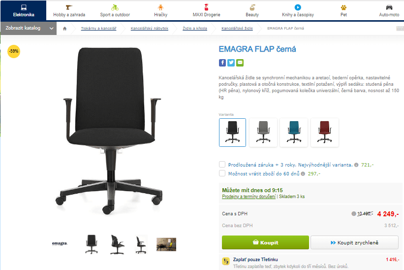 Kancelářská židle Emagra Flap, až 150 kg