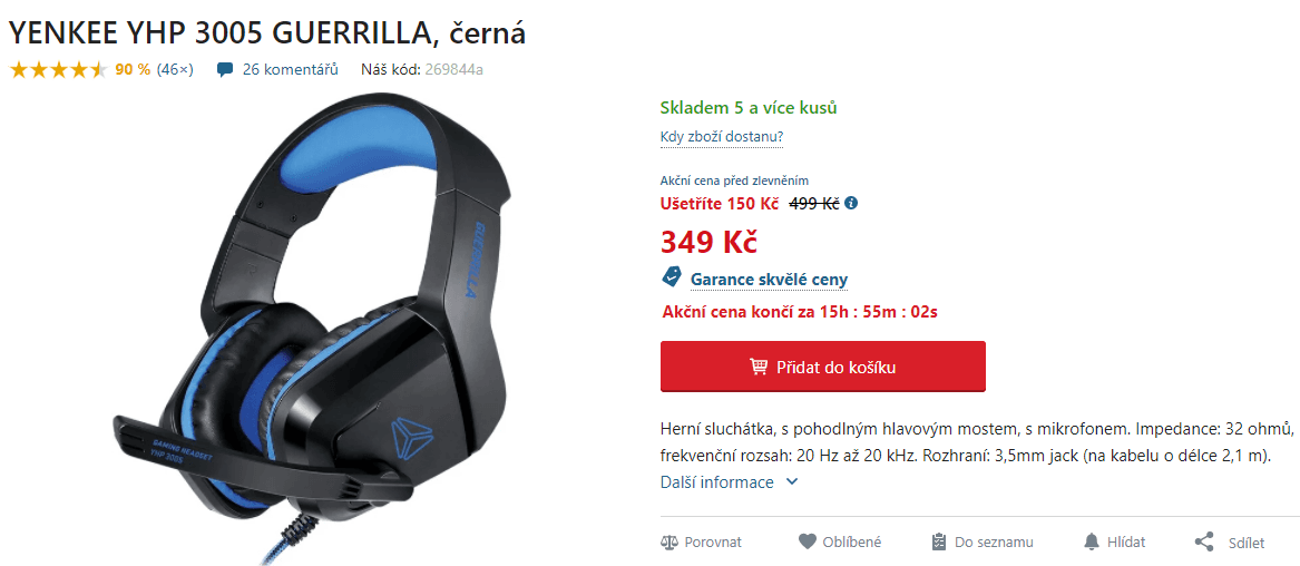 Herní sluchátka YENKEE GUERRILLA