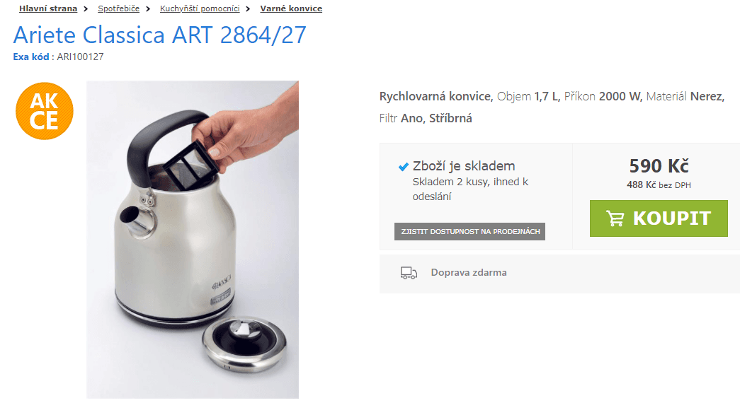 Rychlovarná konvice Ariete, 1,7 litru