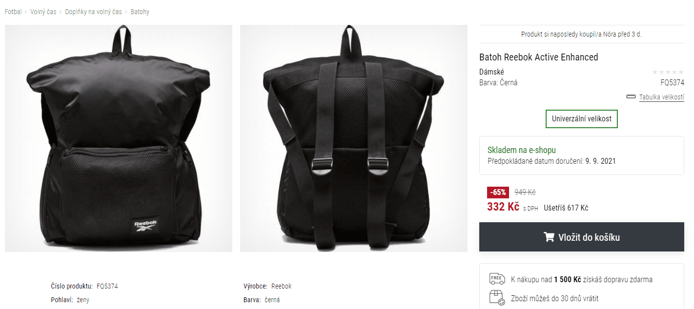 Batoh Reebok Active Enhanced, 25,75 l
