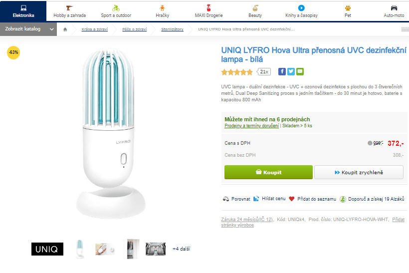 Přenosná UVC dezinfekční lampa Uniq