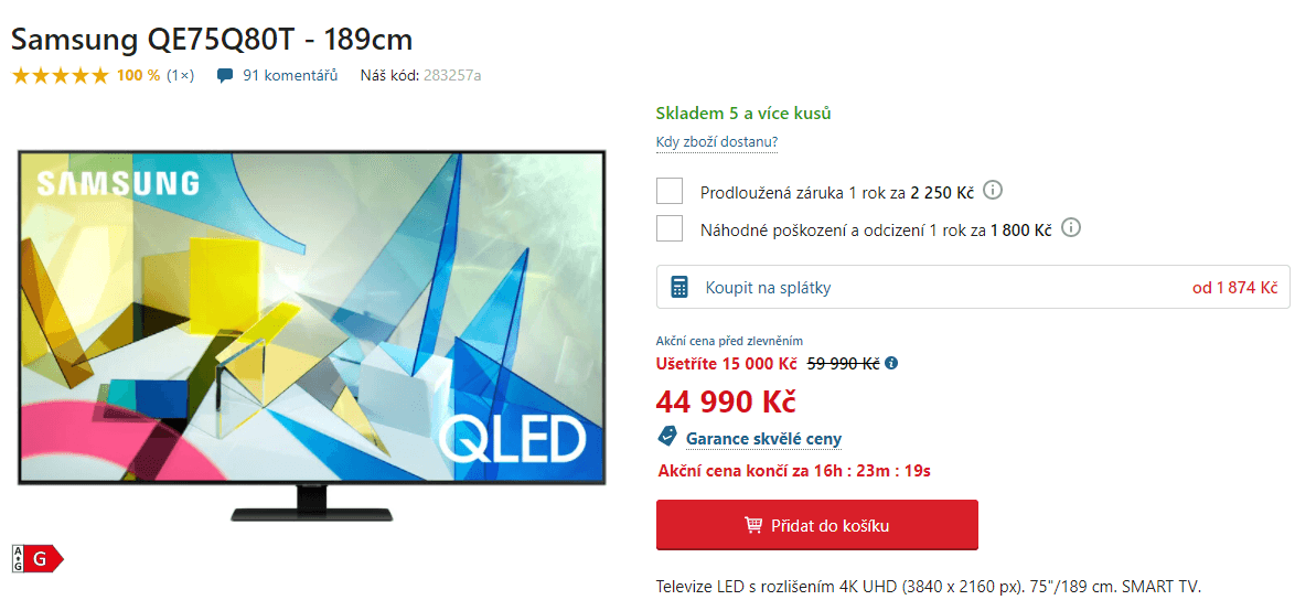 4K Smart TV, QLED, 189cm, Samsung
