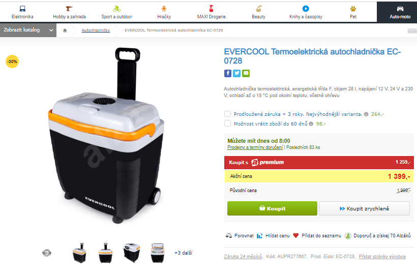 Termoelektrická autochladnička Evercool, 28 l