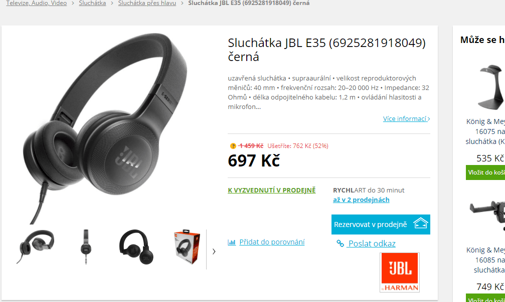 Sluchátka JBL E35