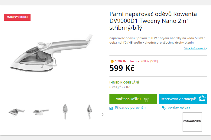 Parní napařovač oděvů Rowenta 2v1
