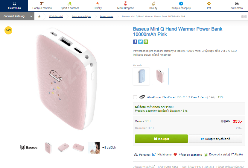 Powerbanka + ohřívač Baseus 10000mAh 