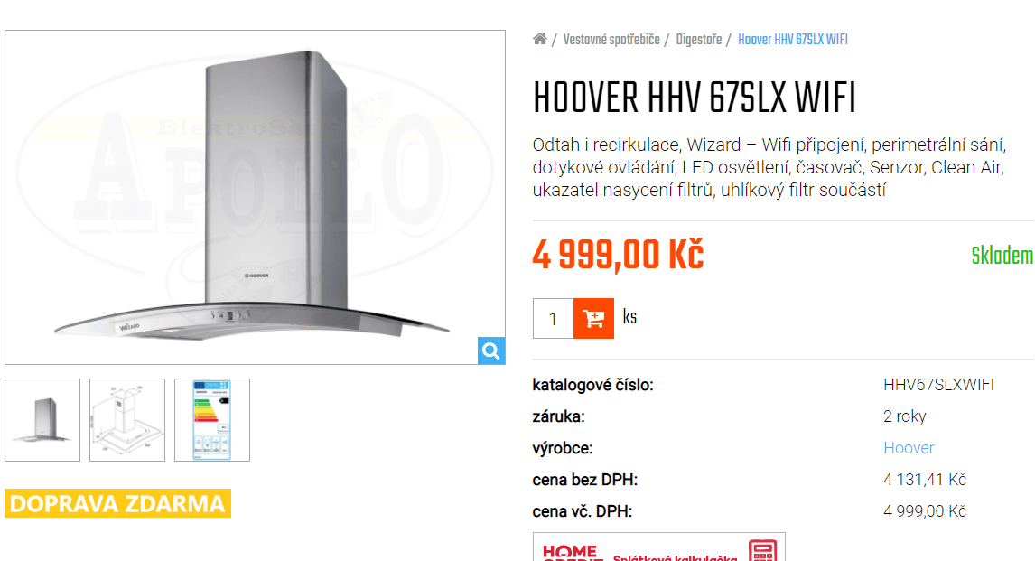 Komínová digestoř Hoover, Wifi