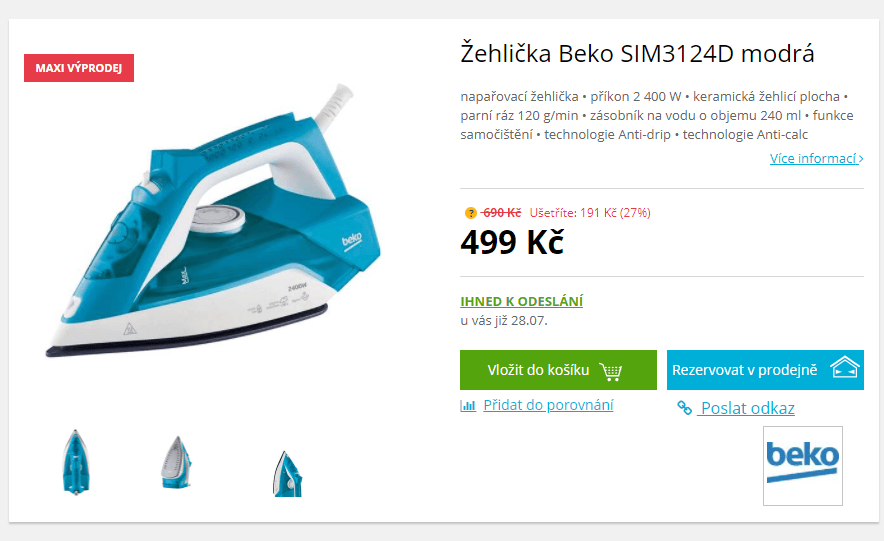 Napařovací žehlička BEKO 