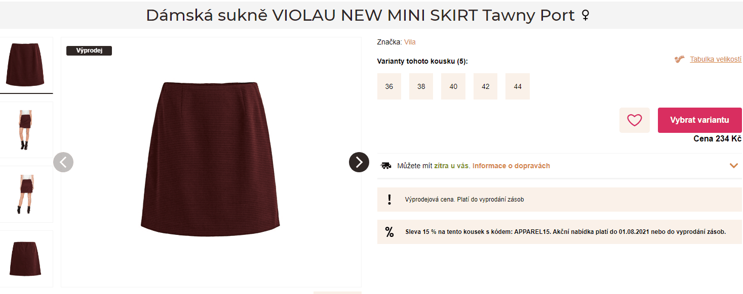 Dámská krátká sukně Vila, vínová