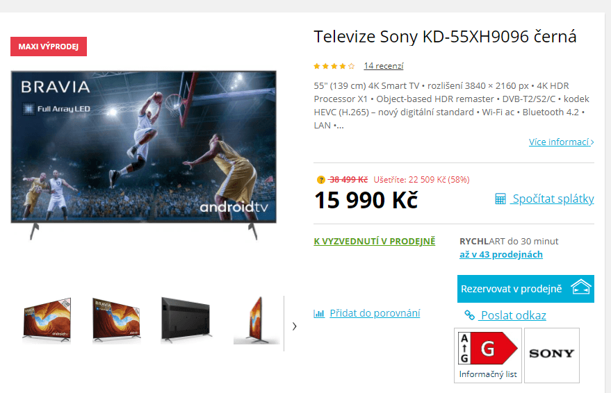 4K Smart TV, Android, 139cm, SONY9