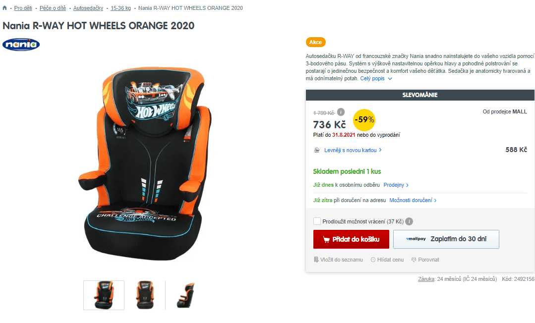 Autosedačka Nania Hot Wheels 15–36 kg
