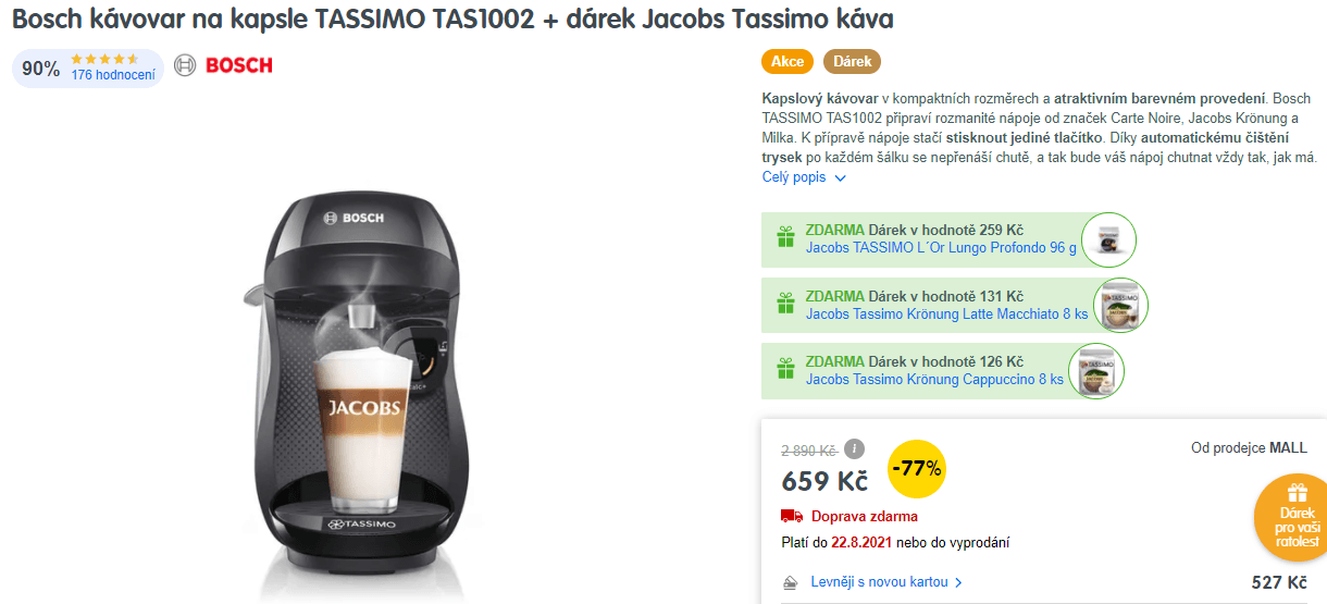 Kávovar Tassimo + dárky + DZ