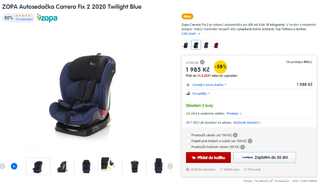 Autosedačka Zopa Carrera, 9-36 kg, Isofix