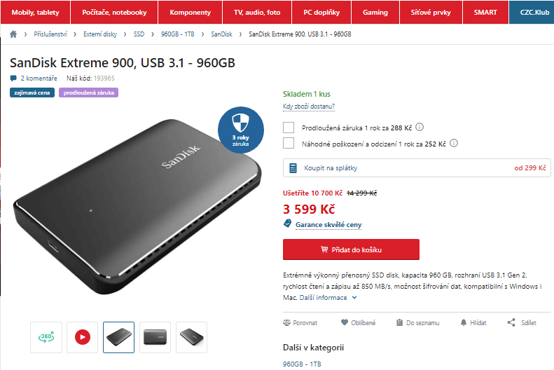Externí SSD disk SanDisk, 960GB
