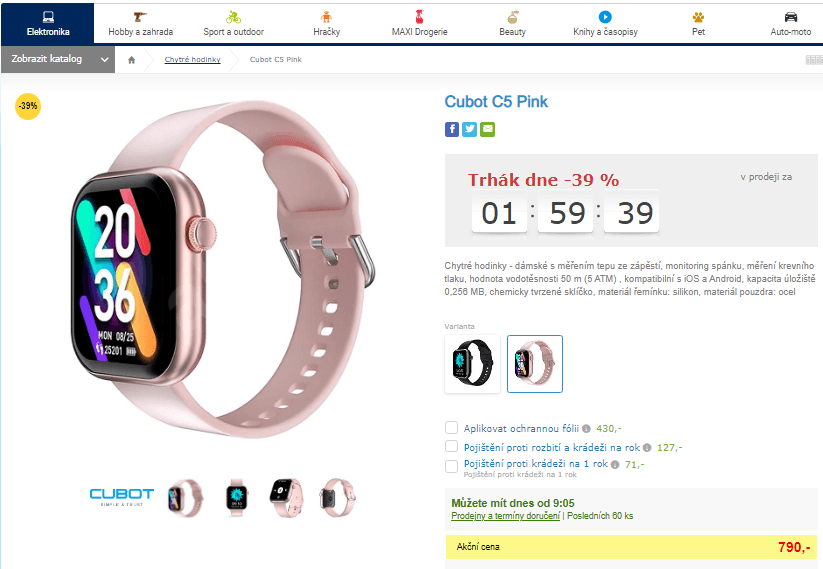 Chytré hodinky Cubot C5 Pink