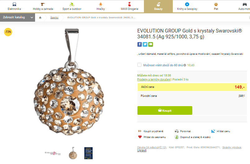 Stříbrný přívěsek s krystaly Swarovski
