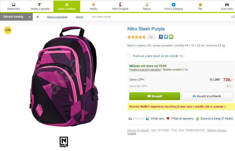 Batoh Nitro Stash Purple, 29 l, 15"
