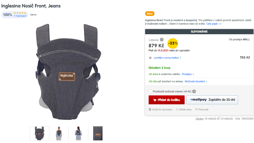 Nosič Inglesina Front jeans, 3,5 - 9 kg