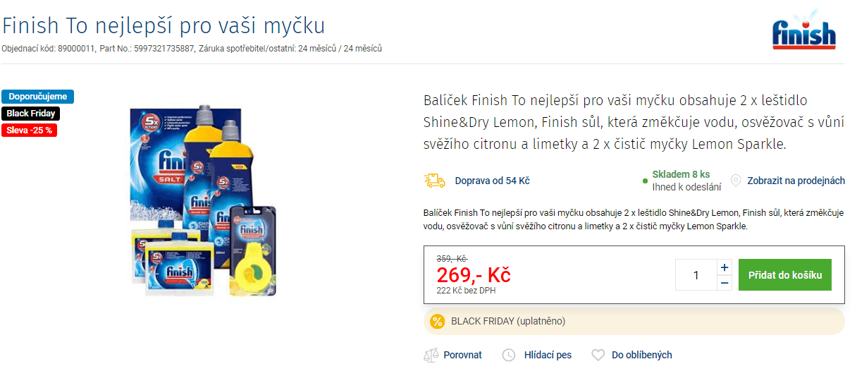 Finish balíček produktů do myčky nádobí