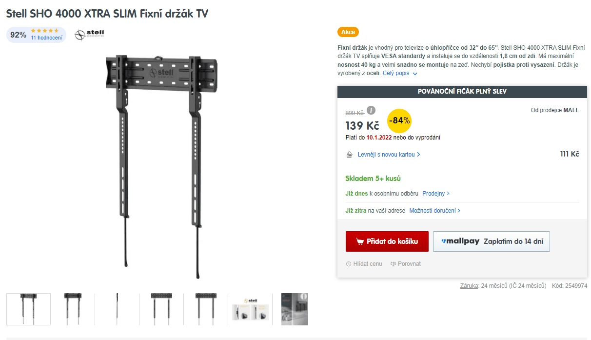 Nástěnný držák na TV, 32-65"