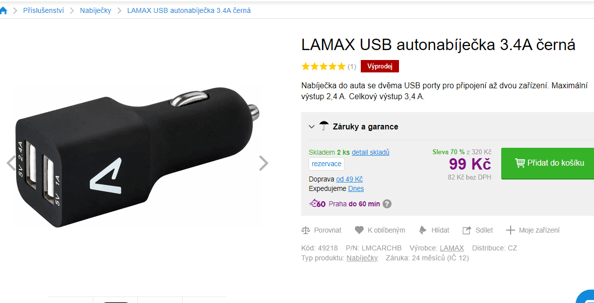 Autonabíječka Lamax, 2x USB