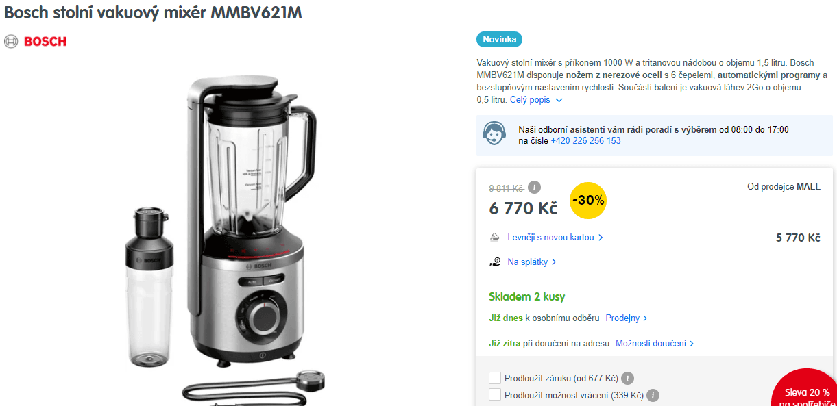 Vakuový stolní mixér Bosch, 37000 ot.