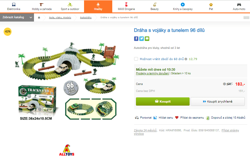 Autodráha s vojáky a tunelem 96 dílů