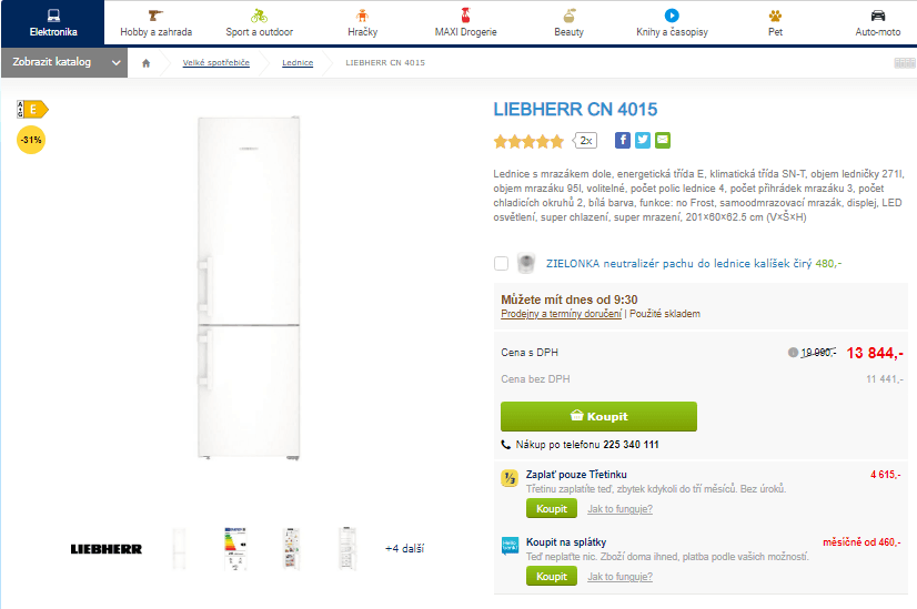 Komb. lednice Liebherr, 366 l, 201 cm