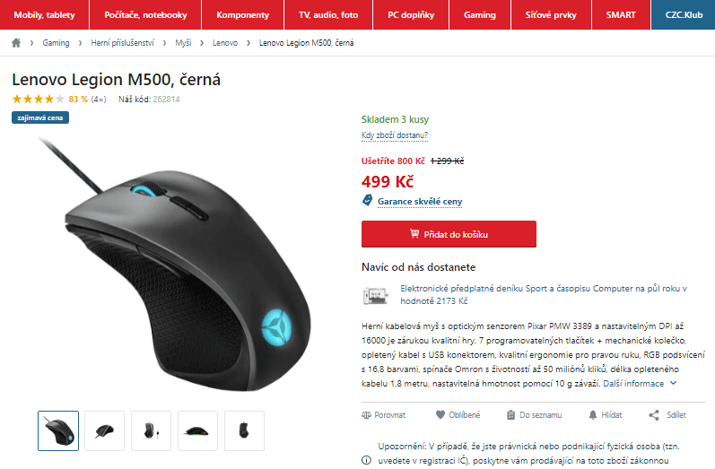 Herní myš Lenovo Legion M500