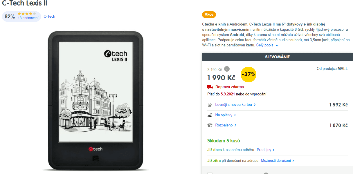 El. čtečka knih C-TECH Lexis II