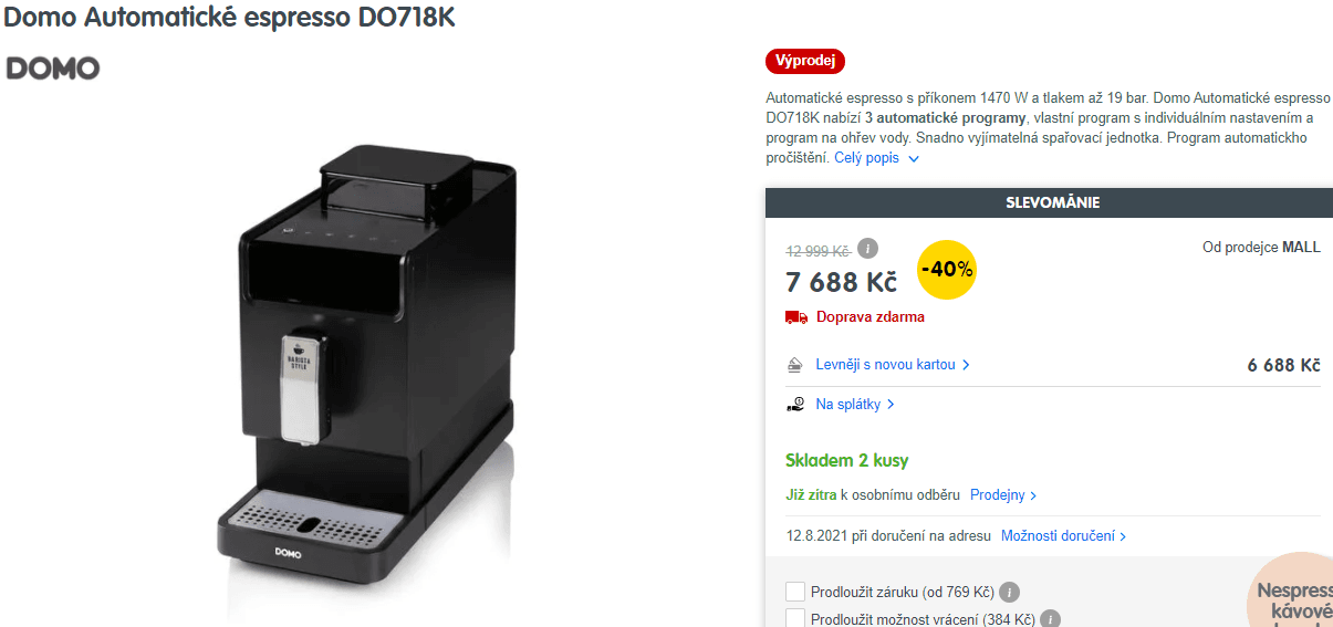 Plnoautomat na zrnkovou kávu Domo