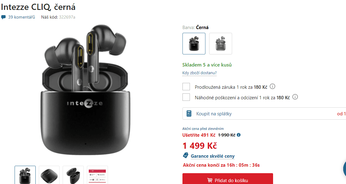 BT sluchátka Intezze CLIQ