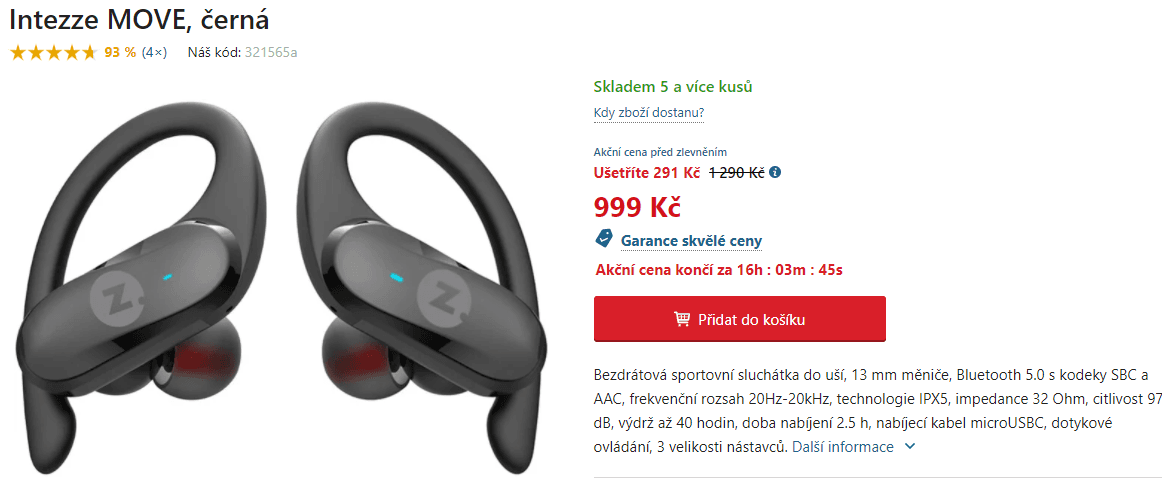 Sportovní BT sluchátka Intezze Move
