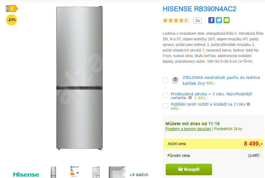Komb. lednice Hisense, A++, 186cm