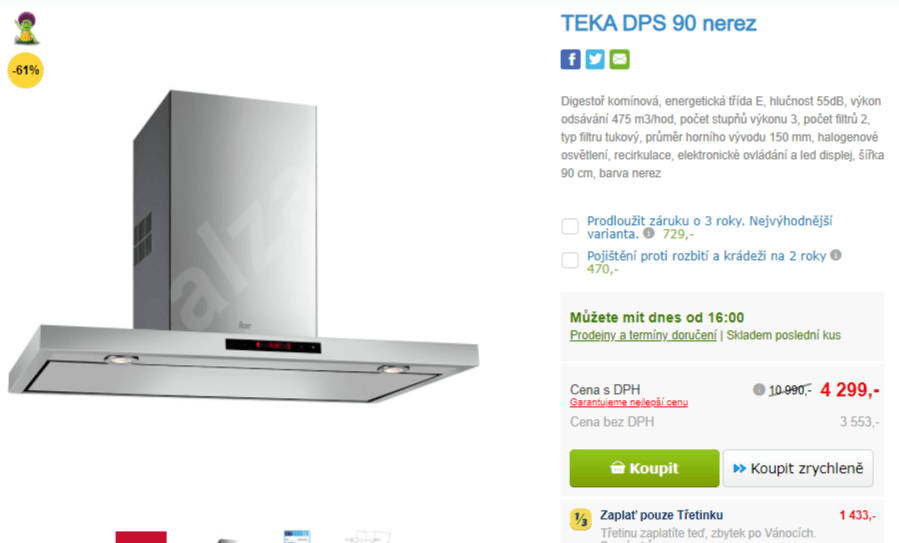 Komínová digestoř TEKA DPS 90 nerez