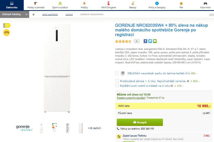 Komb. lednice Gorenje, 361 l, 200 cm